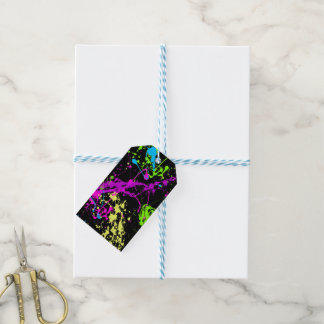 Cool Abstract Retro Rainbow Paint Splatter Black Gift Tags
