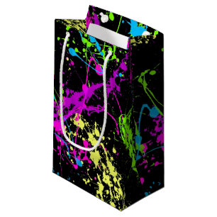 Cool Abstract Retro Rainbow Paint Splatter Black Small Gift Bag