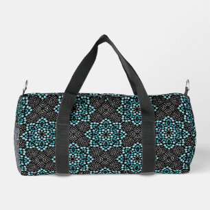 Cool Abstract Teal & Black Popular Floral Dot Art Duffle Bag