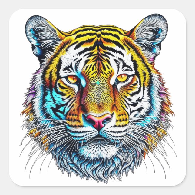 Cool Abstract Tiger Face Square Sticker (Front)