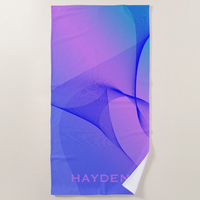 Cool Abstract Two Tone Wave Design Personalised Beach Towel (Front)