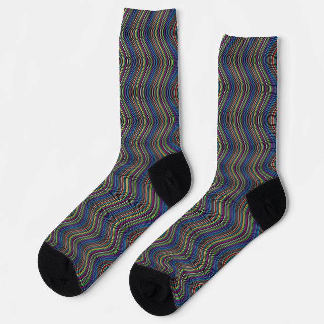 Cool Abstract Vertical Wavy line Art Thunder_Cove Socks (Left)