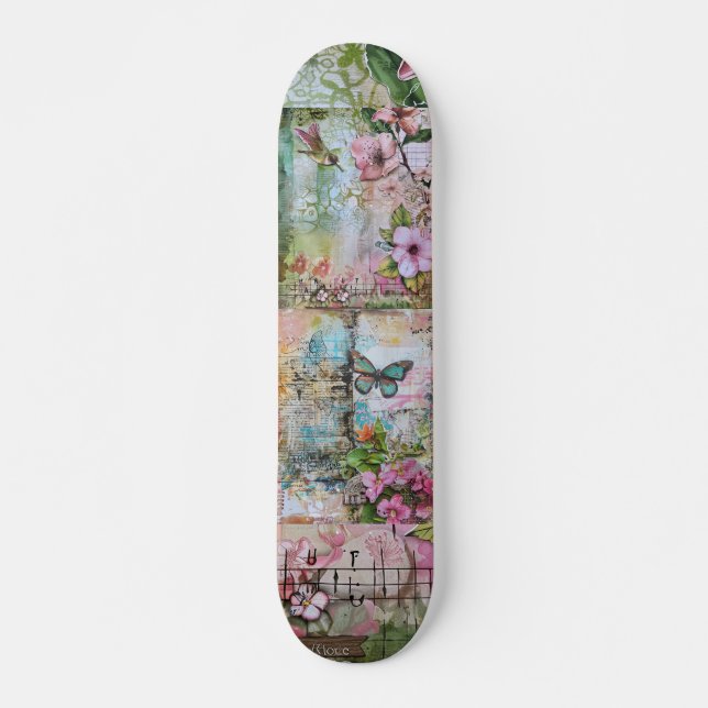 Cool Abstract Vintage Floral Art Skateboard (Front)