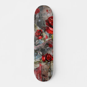 Cool Abstract Vintage Red Rose  Skateboard