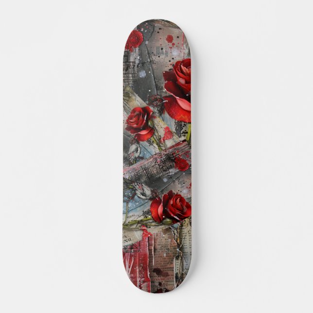 Cool Abstract Vintage Red Rose  Skateboard (Front)