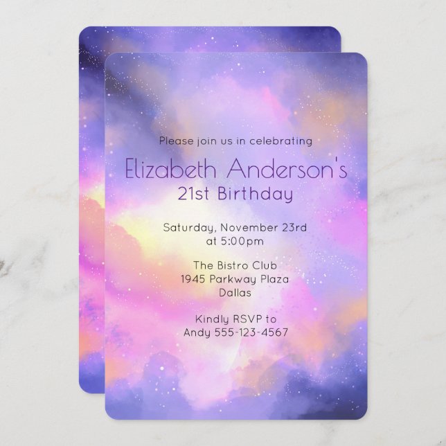 Cool Abstract Watercolor Birthday Invite (Front/Back)