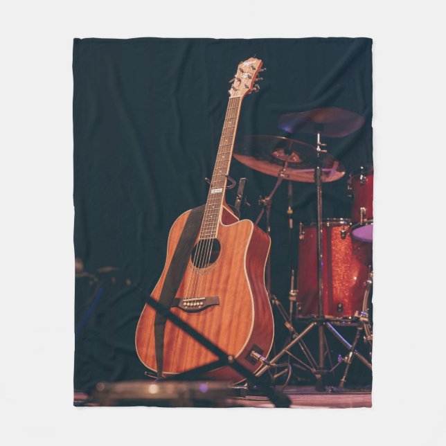 Cool Acoustic Guitar Fleece Blanket (Front)