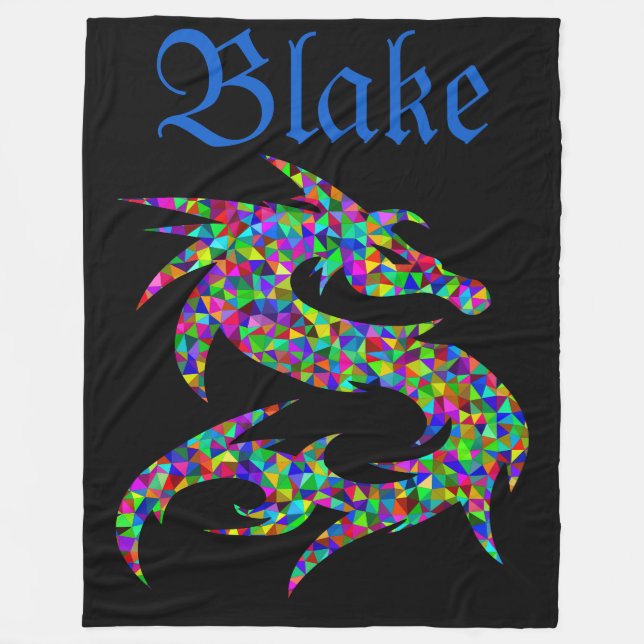Cool Add-Your-Name Colourful, Playful Dragon Fleece Blanket (Front)