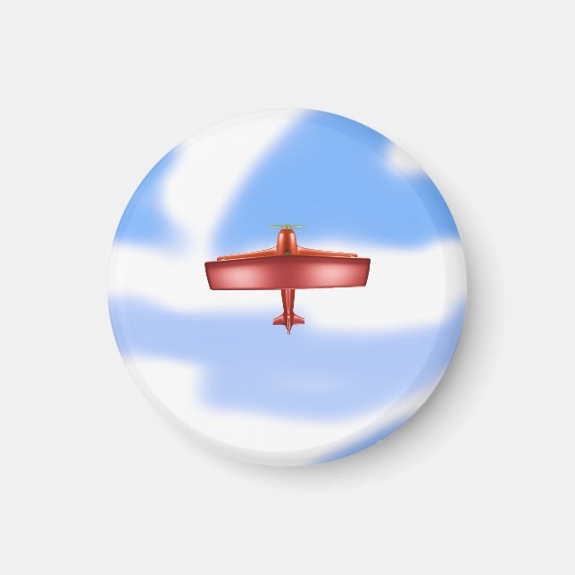 Cool Adventurous Flying Red Biplane Uproar Magnet (Front)