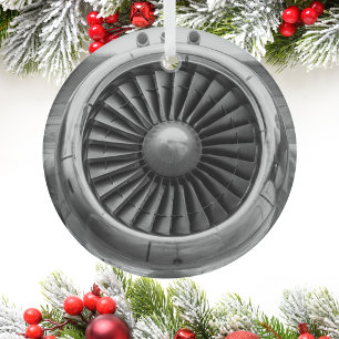 Cool Aeroplane Engine Photo, Christmas Aviation  Glass Tree Decoration