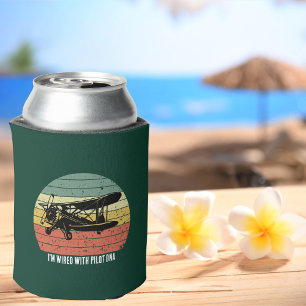Cool Aeroplane & sunset, Vintage Retro style,Custo Can Cooler