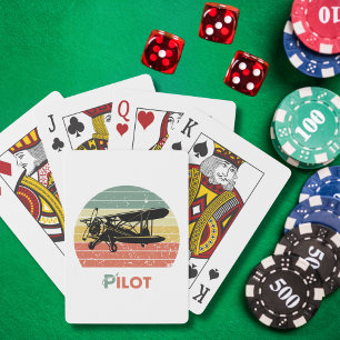 Cool Aeroplane & sunset, Vintage Retro style Simpl Playing Cards