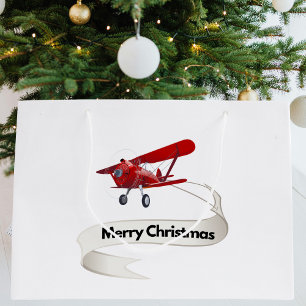 Cool Aeroplane with Merry Christmas Banner Large Gift Bag