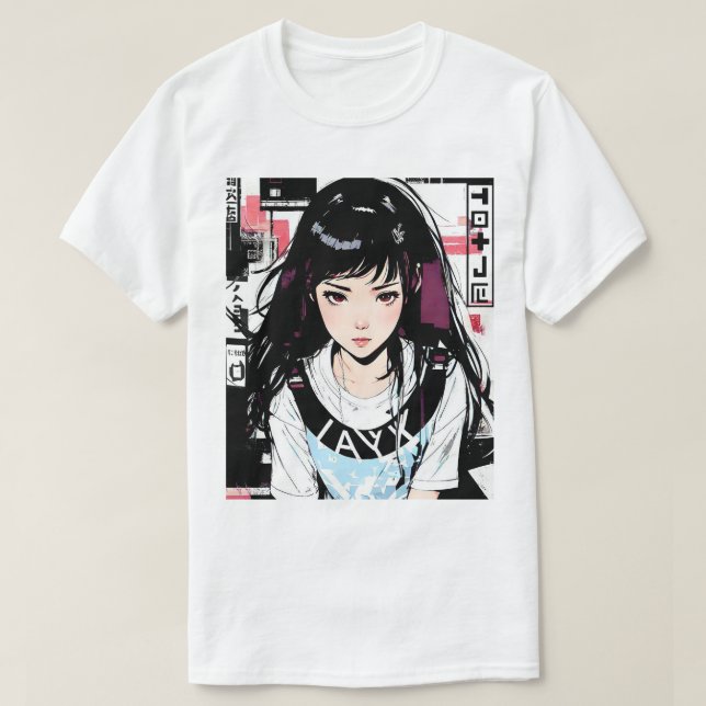 Cool Aesthetic Japanese Anime Girl T-Shirt (Design Front)
