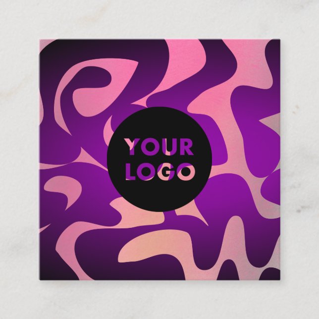 Cool Aesthetic Pink Purple Groovy Art Square Logo Square Business Card (Front)