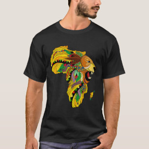 Cool Africa Map Lion Tril African King Black Histo T-Shirt