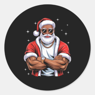 Cool African American Santa Black Christmas Pajama Classic Round Sticker