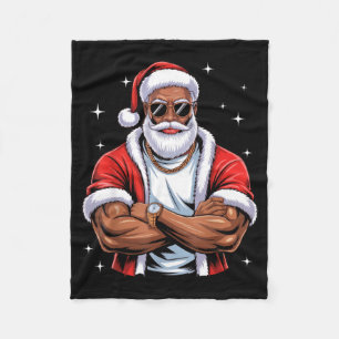 Cool African American Santa Black Christmas Pajama Fleece Blanket