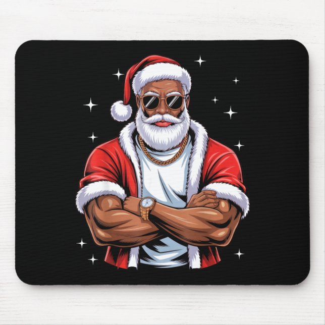 Cool African American Santa Black Christmas Pajama Mouse Mat (Front)