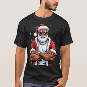 Cool African American Santa Black Christmas Pajama T-Shirt