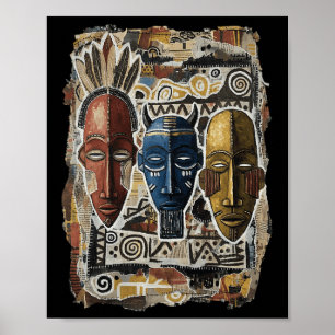 Cool African American Tril Mask Art Black History Poster