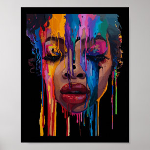 Cool African Woman Afro Color Painted Face Junetee Poster