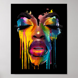 Cool African Woman Afro Color Painted Face Junetee Poster