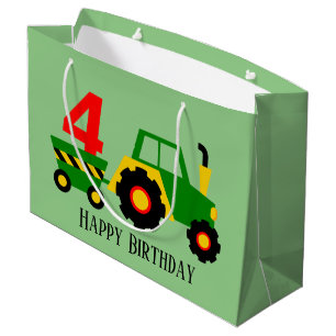 cool age four tractor Birthday party  Large Gift Bag