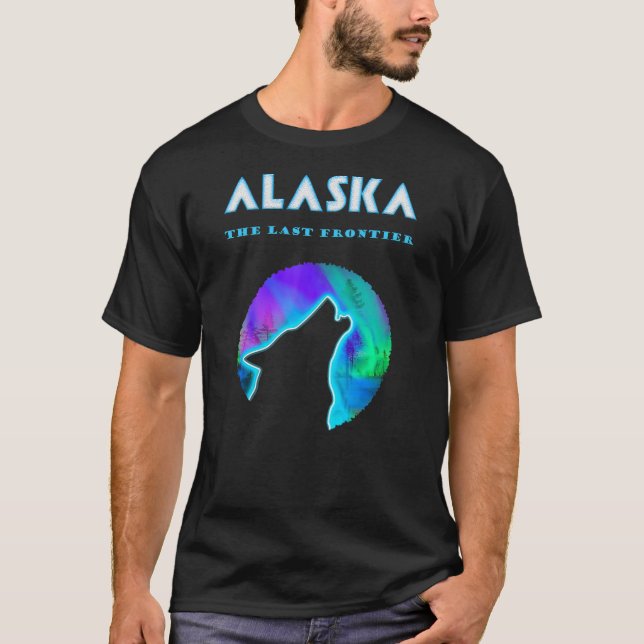 Cool Alaska Northern Lights Crawling Wild Wolf T-Shirt (Front)