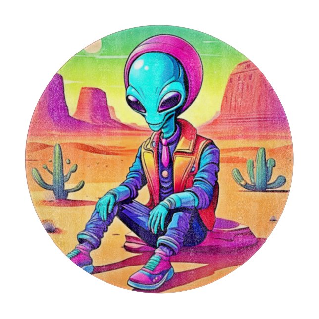 Cool Alien Desert Chillin Cutting Board (Front)