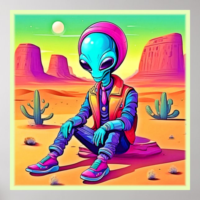 Cool Alien Desert Chillin Poster (Front)