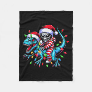 Cool Alien Riding T-rex Dinosaur Christmas Family  Fleece Blanket