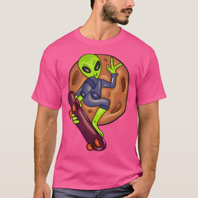 Cool Alien With Skateboard T-Shirt (Front)