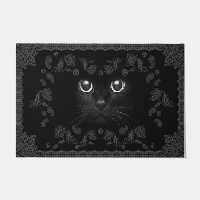 Cool All Black Cat Doormat, Kitten  Doormat (Front)