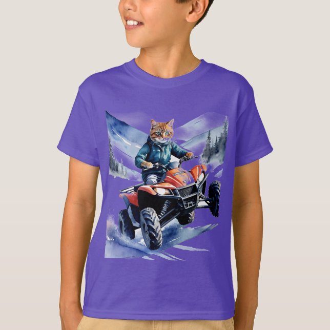  Cool All Terrain Vehicle Cat  Fun Watercolor  T-Shirt (Front)