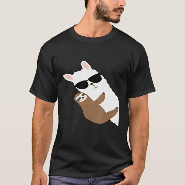Cool Alpaca With Sunglasses And Sloth  Llama Sloth T-Shirt (Front)