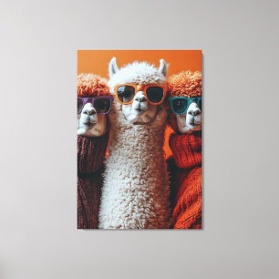 Cool Alpacas in Sweaters and Sunglasses Canvas Print
