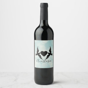 Cool, Amazing, Blue Birds whit heart Wine Label