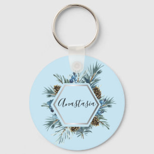 Cool, Amazing, Blue Flowers whit your name Key Ring