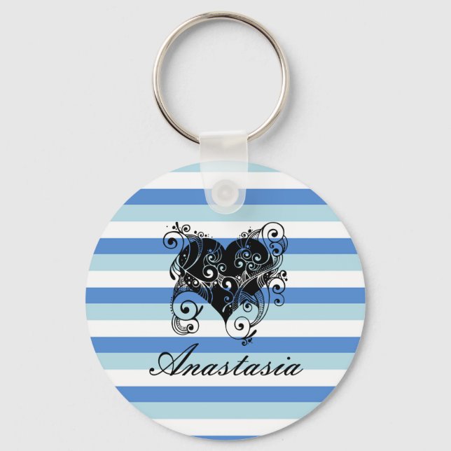 Cool, Amazing, Blue Stripes whit heart  Key Ring (Front)