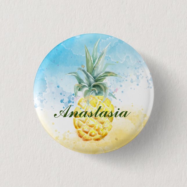 Cool, Amazing, Pineapples whit name  3 Cm Round Badge (Front)