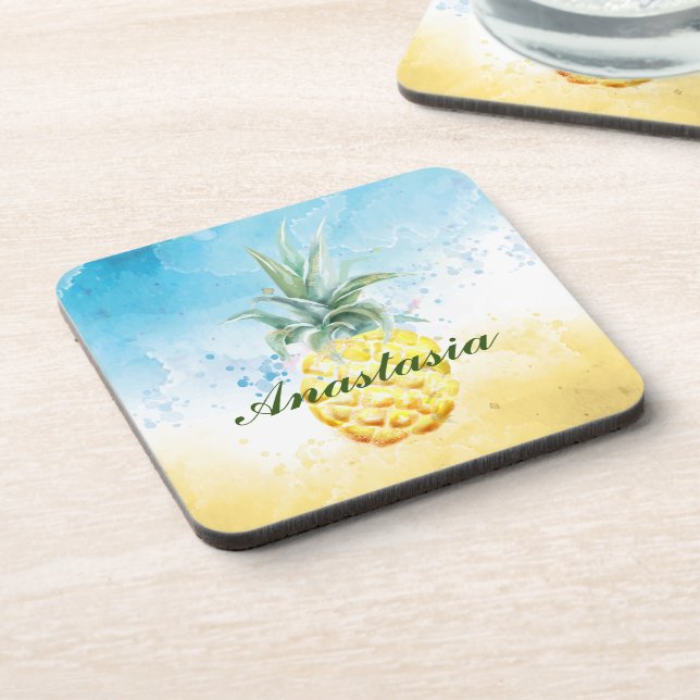 Cool, Amazing, Pineapples whit name  Coaster (Left Side)