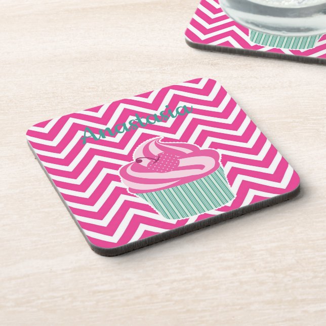 Cool, Amazing, Pink Cupcakes whit your name Coaster (Left Side)