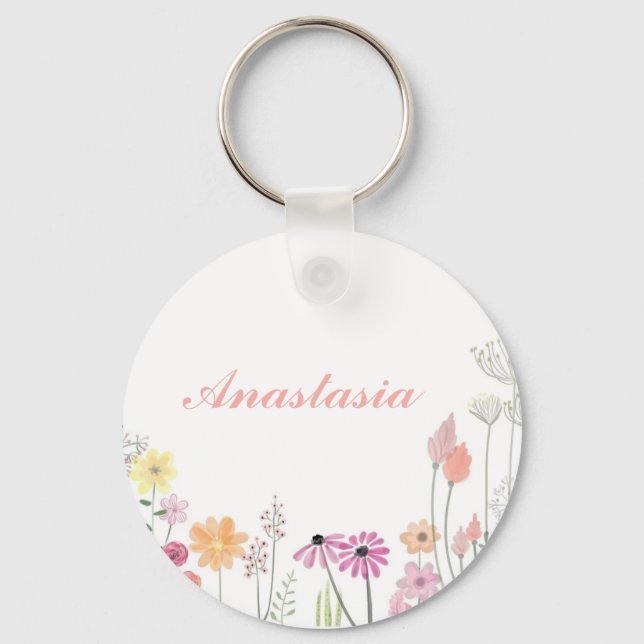 Cool, Amazing, Pink Flowers whit your name Key Ring (Front)