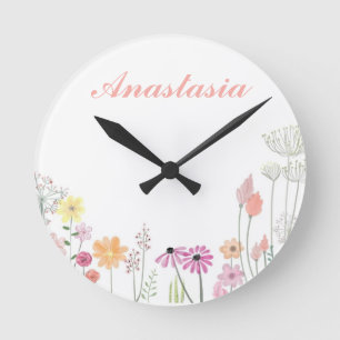 Cool, Amazing, Pink Flowers whit your name Round Clock