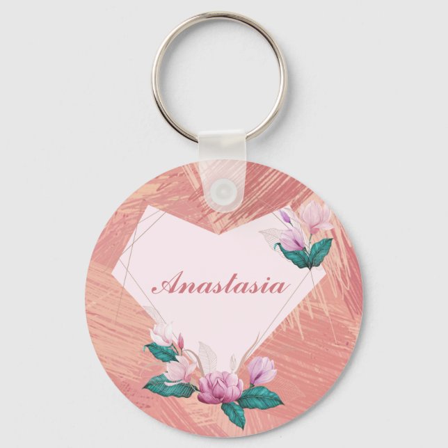 Cool, Amazing, Pink Heart whit name Key Ring (Front)