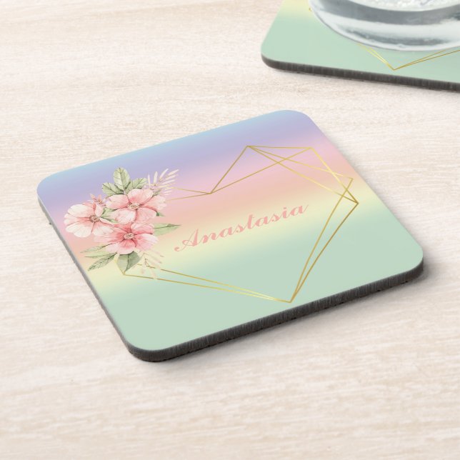 Cool, Amazing, Rainbow Heart whit your name Coaster (Left Side)