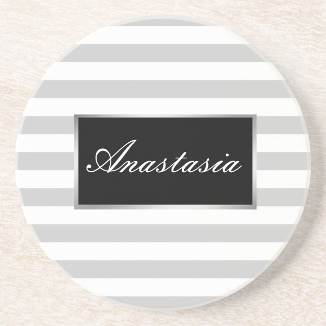 Cool, Amazing, Silver Stripes whit your name  Coaster (Front)