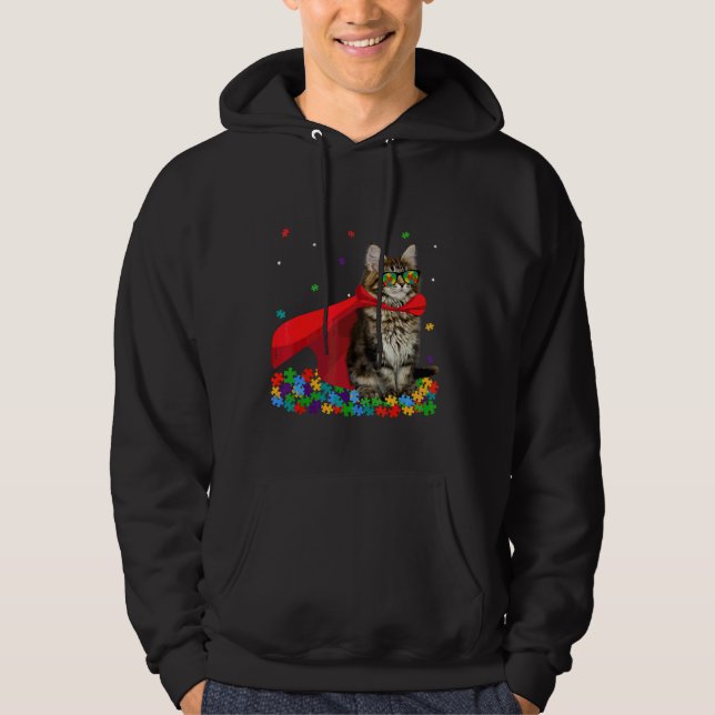 Cool American Curl Autism Awareness Graphic Cat Hoodie (Front)