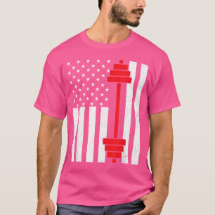 Cool American Flag Barbell Workout Gear T-Shirt
